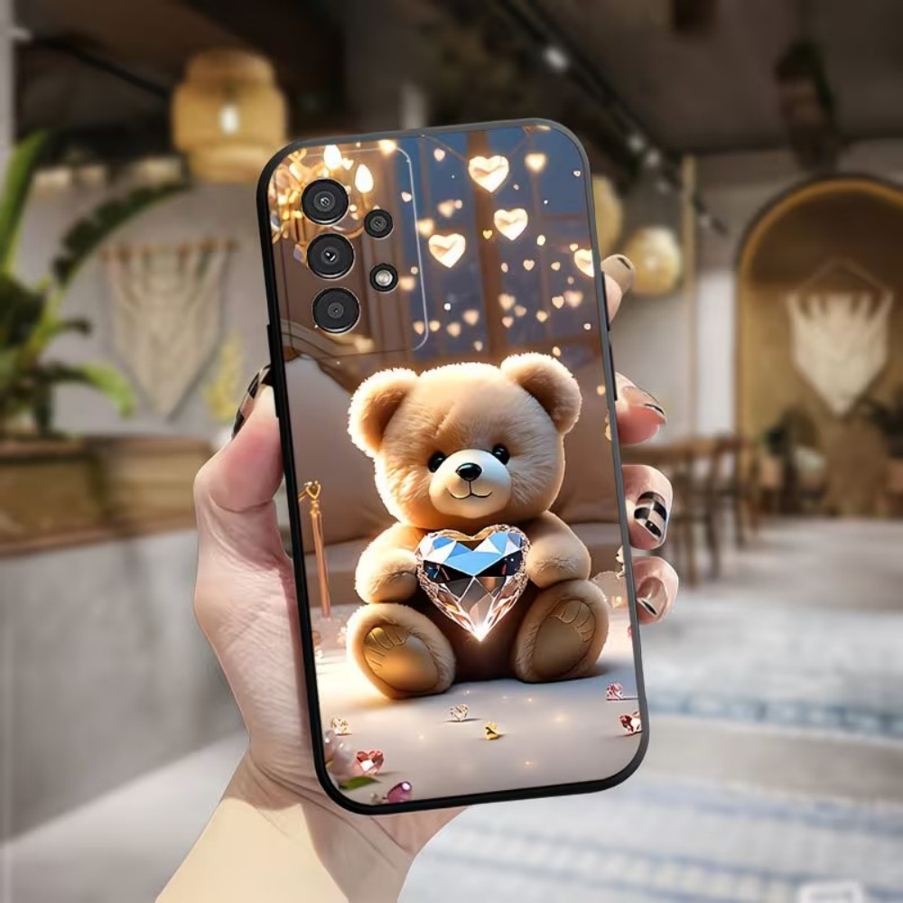 小さなクマの愛を込めたクリスタルペイントフロスト加工スマホケ - Samsung Galaxy A55 のレビューと価格
