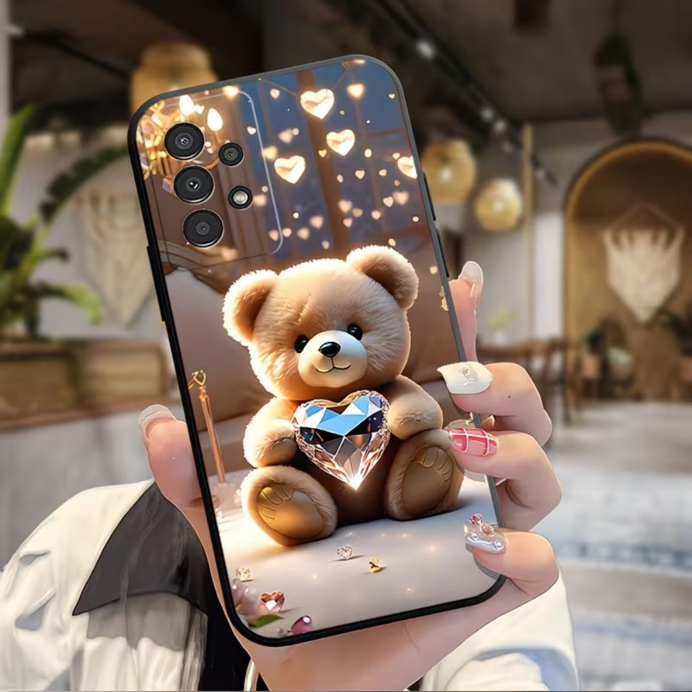 小さなクマの愛を込めたクリスタルペイントフロスト加工スマホケ - Samsung Galaxy A55 のレビューと価格